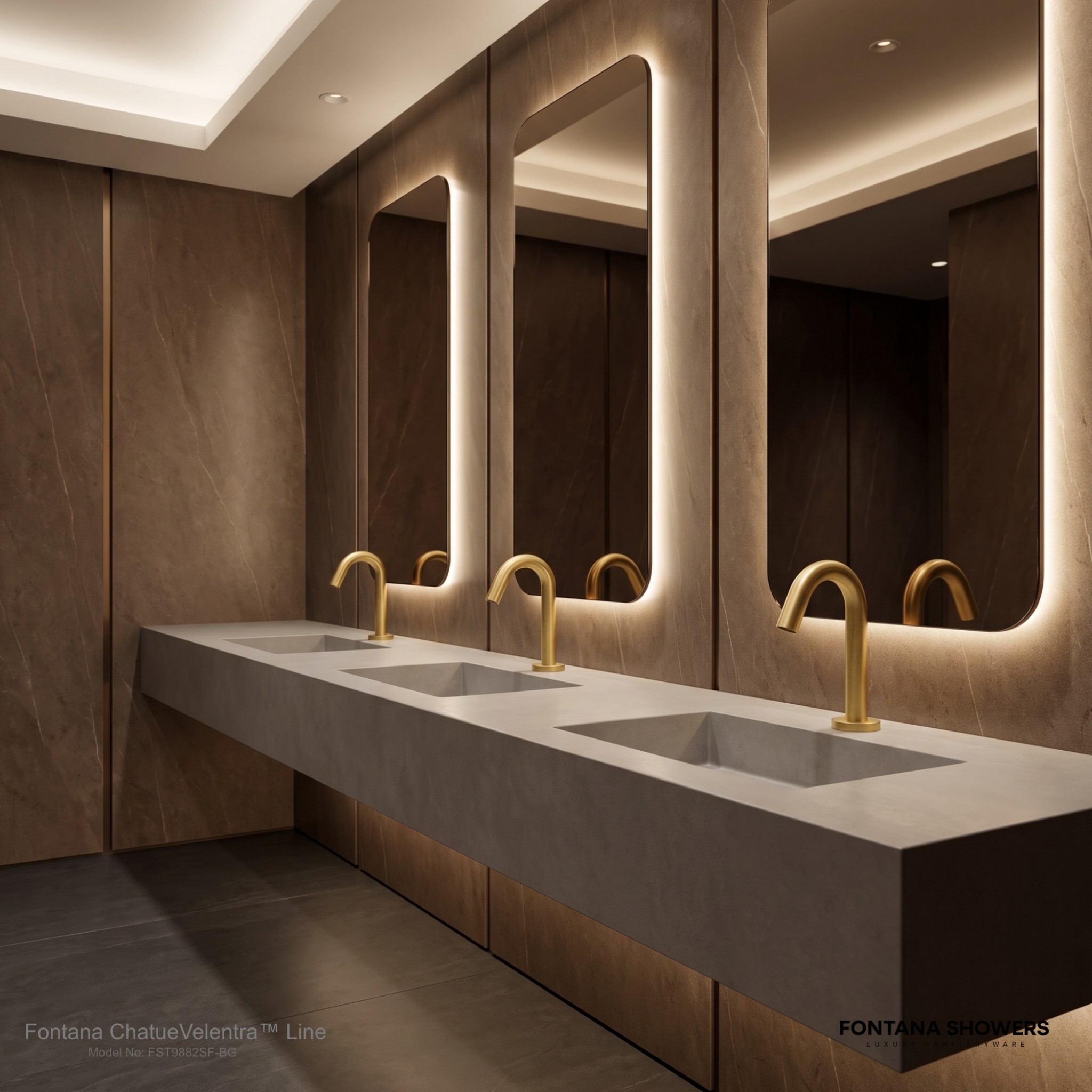 Fontana Carpi brushed gold goose neck deck mount automatic commercial sensor faucet