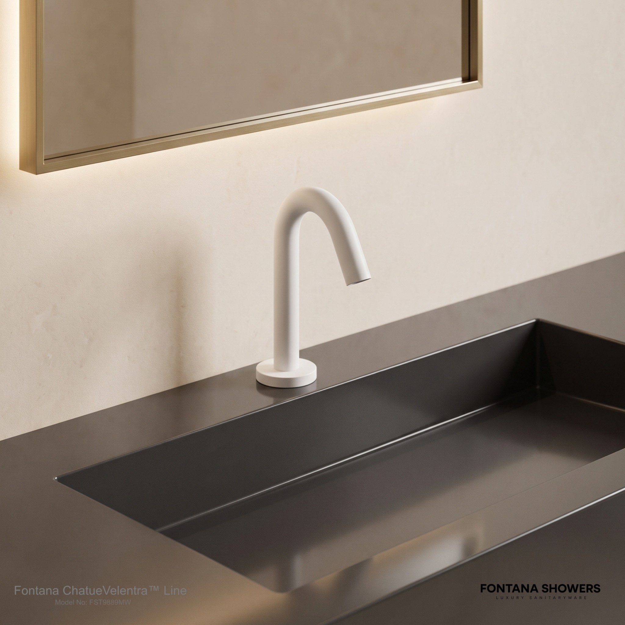 Fontana Milan freestanding matte white automatic sensor faucet and soap dispenser