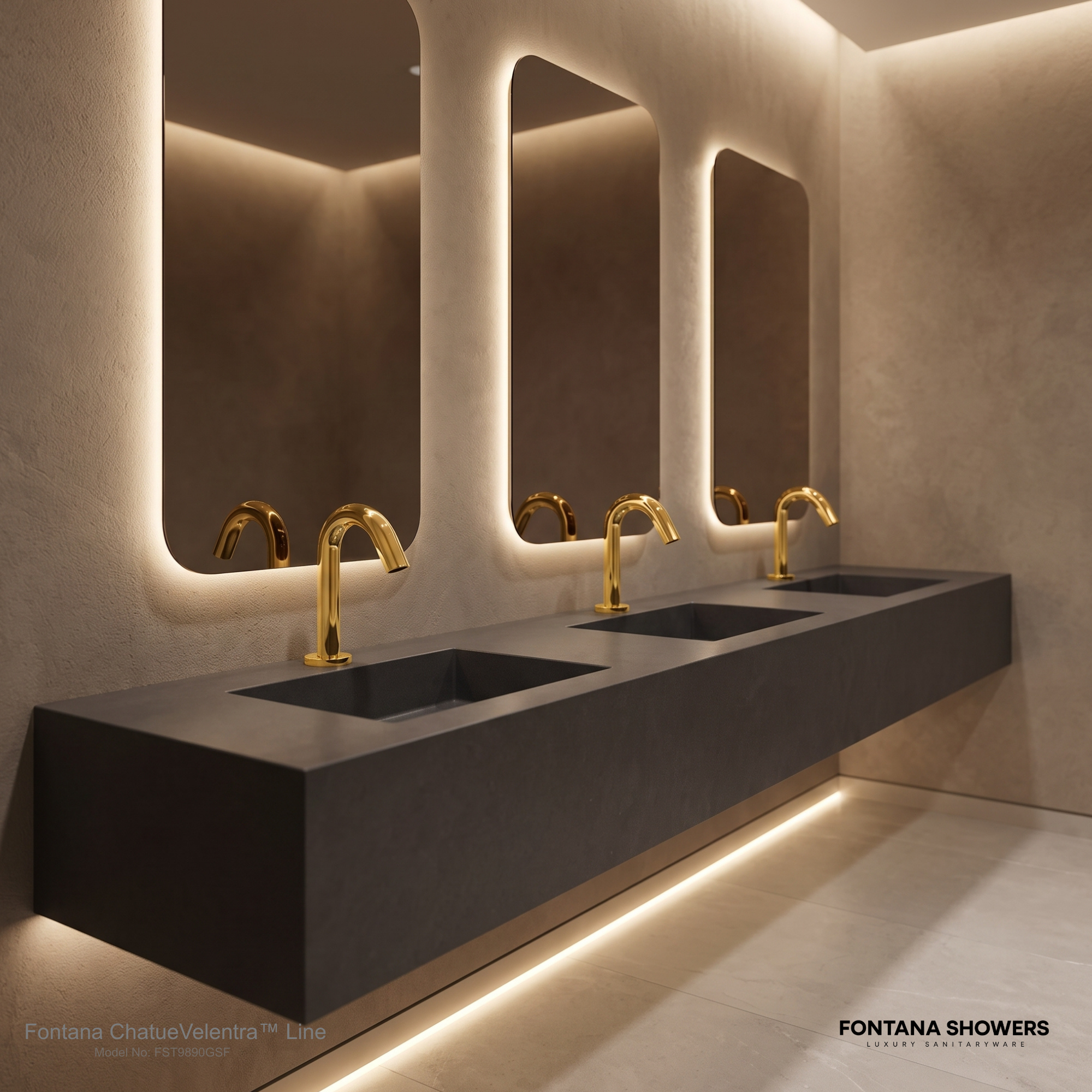 Fontana Chatue Commercial Automatic Touchless Sensor Faucet Polished Gold Finish