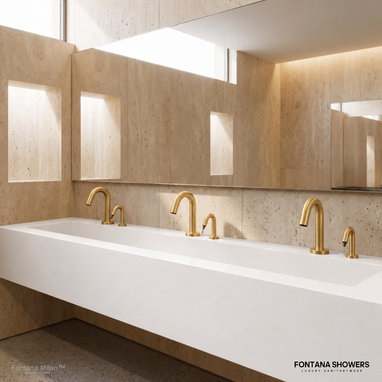 Fontana Milan Commercial Automatic Freestanding Polished Gold Dual Sensor Faucet and Soap Dispenser - FST9890