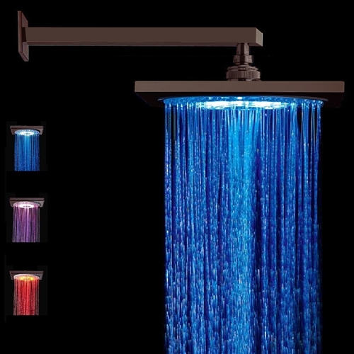 Fontana 10" Oil Rubbed Bronze Square Color Changing LED Rain Shower Head (Solid Brass)