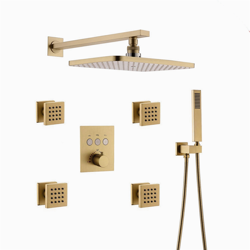 Fontana Creteil Brushed Gold Bathroom Thermostatic Button Shower System Set