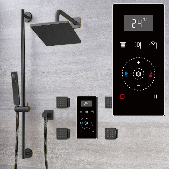 Fontana Digital Dark Oil Rubbed Bronze Square Thermostatic Shower With Black Digital Touch Screen Shower Mixer Rainfall Shower Set