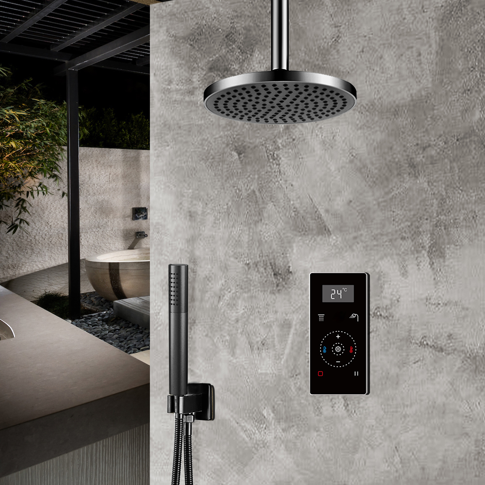 Fontana Digital Thermostatic Shower With Black Digital Touch Screen Shower Mixer Display Rainfall Shower Set With Handheld Shower