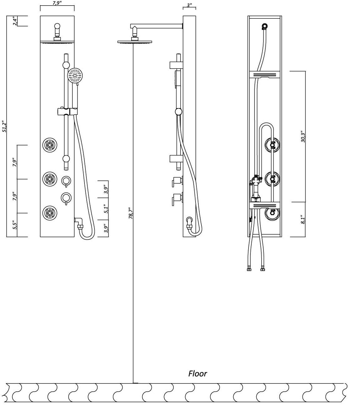 Fontana Ermanno Rainfall Massage Shower Panel System