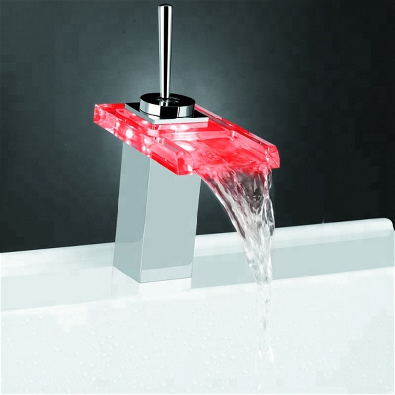 Fontana LED Color Changing Glass Bathroom Sink Faucet Single Lever