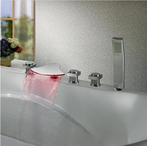 Fontana LED Waterfall Chrome Bathtub Faucet With Hand Shower