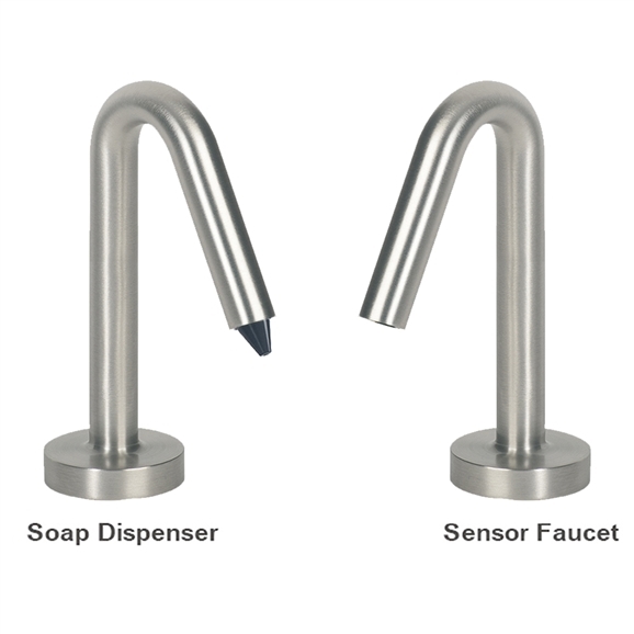 Fontana Luigi Inverted V-Shaped Brushed Nickel Finish Freestanding Dual Automatic Commercial Sensor Faucet & Automatic Soap Dispenser