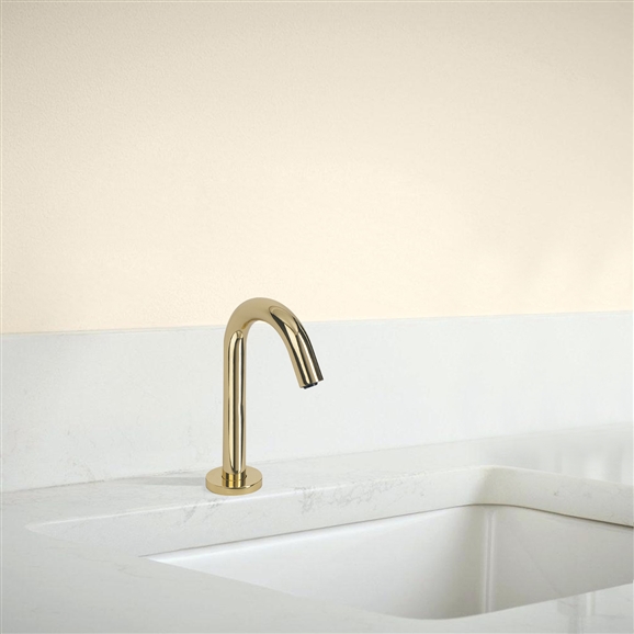 Fontana Milan Commercial Freestanding Shiny Gold Dual Sensor Faucet & Automatic Soap Dispenser