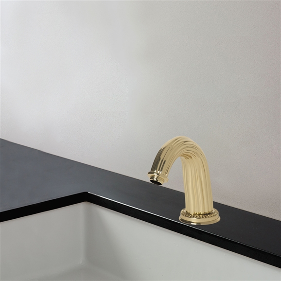 Fontana Napoli Shiny Gold Finish Deck Mount Dual Commercial Sensor Faucet & Automatic Soap Dispenser