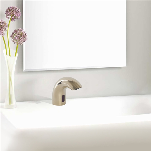 Fontana Contemporary Style Shiny Gold Finish Deck Mount Dual Commercial Sensor Faucet & Automatic Soap Dispenser