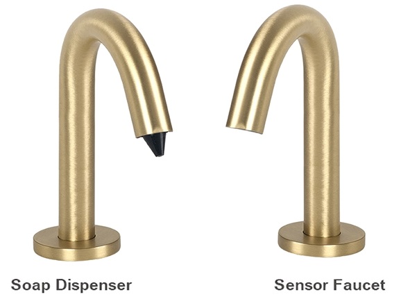 Fontana Goose Neck Brushed Gold Finish Freestanding Dual Commercial Sensor Faucet & Automatic Soap Dispenser