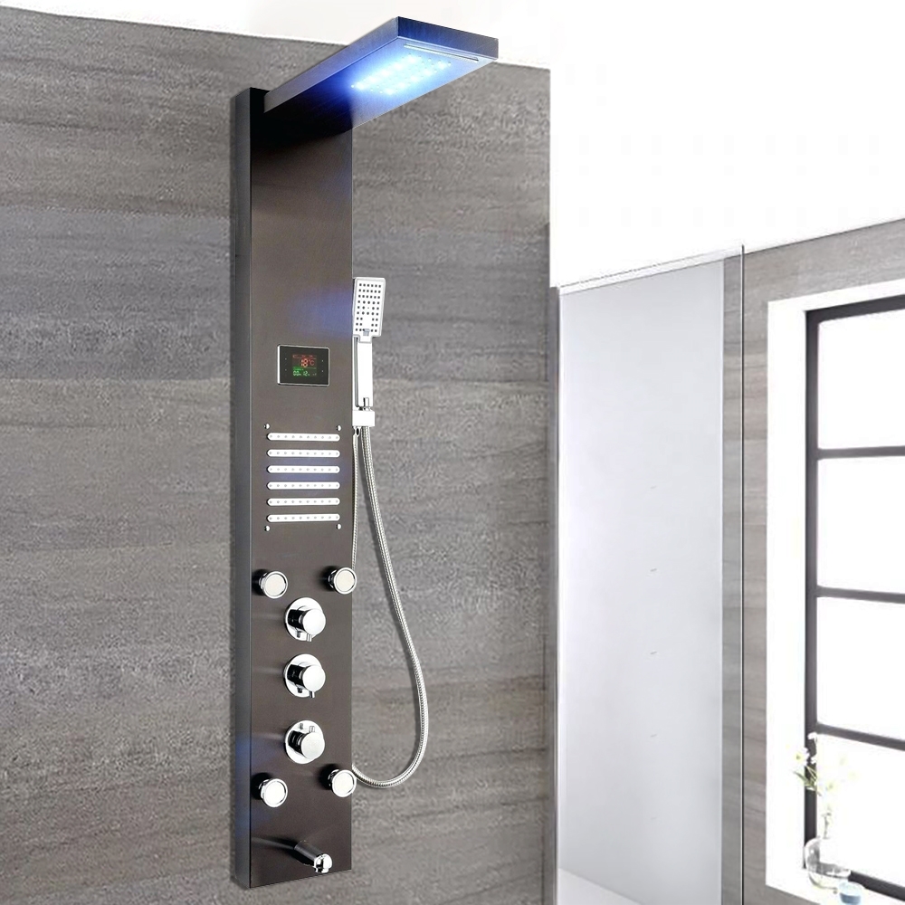 Fontana Reno LED Tower Dark Oil Rubbed Bronze Rainfall Waterfall Shower Panel