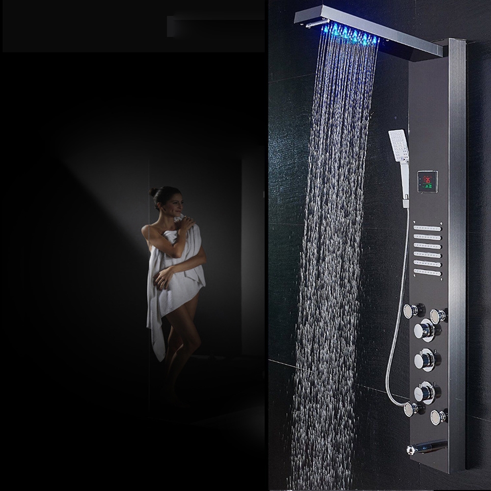 Fontana Reno LED Tower Dark Oil Rubbed Bronze Rainfall Waterfall Shower Panel