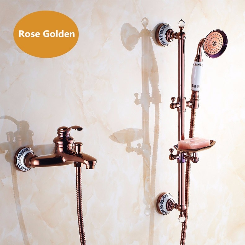 Fontana Sassari Wall Mount Rose Gold Shower Set With Soap Dish