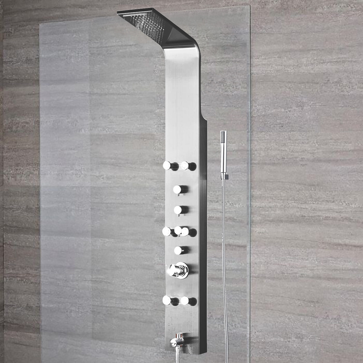 Details about   63" Thermostatic Stainless Steel Bath Shower Hot Water Panel Body Massager Jets 