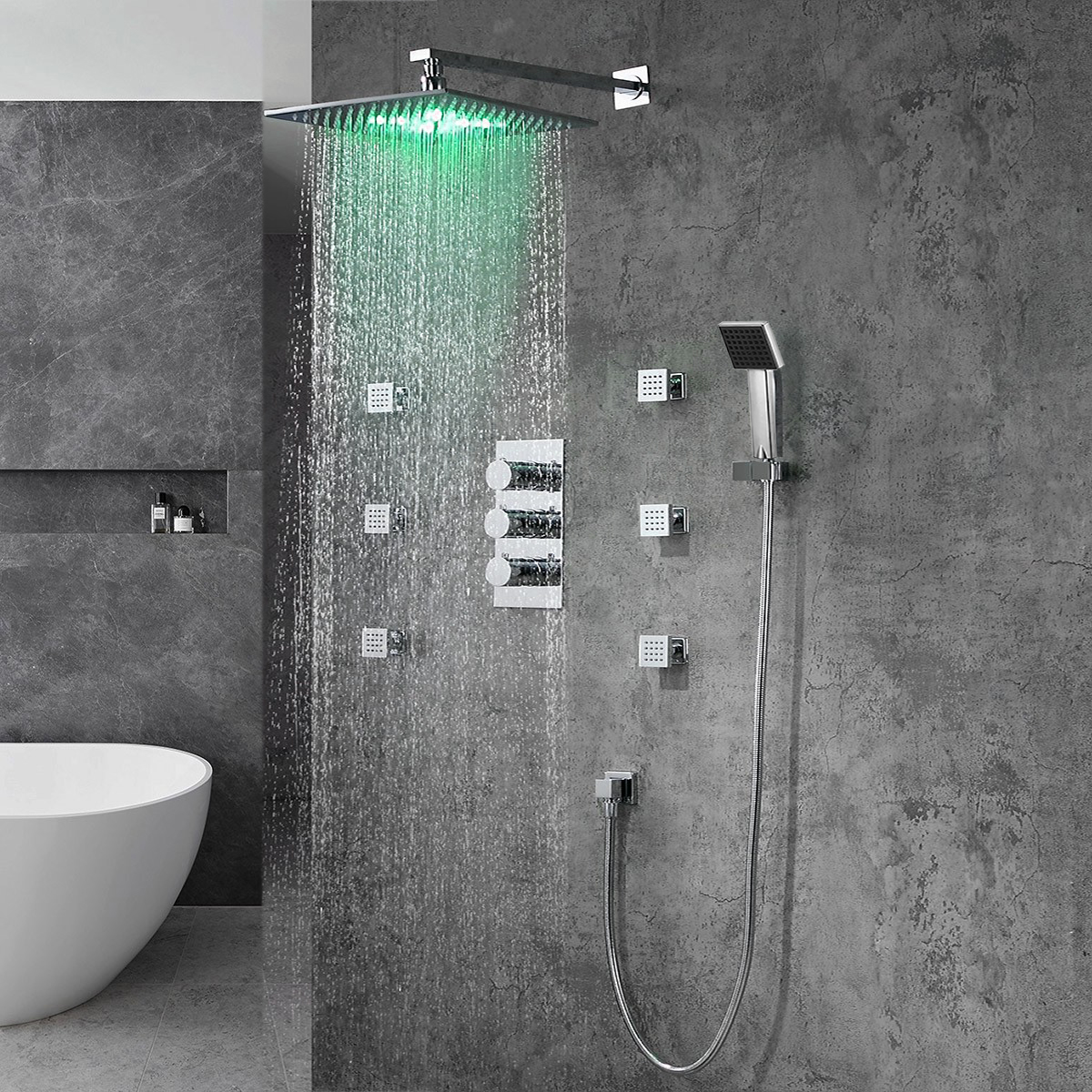 Fontana Trialo Color Changing LED Shower Head with Adjustable Body Jets