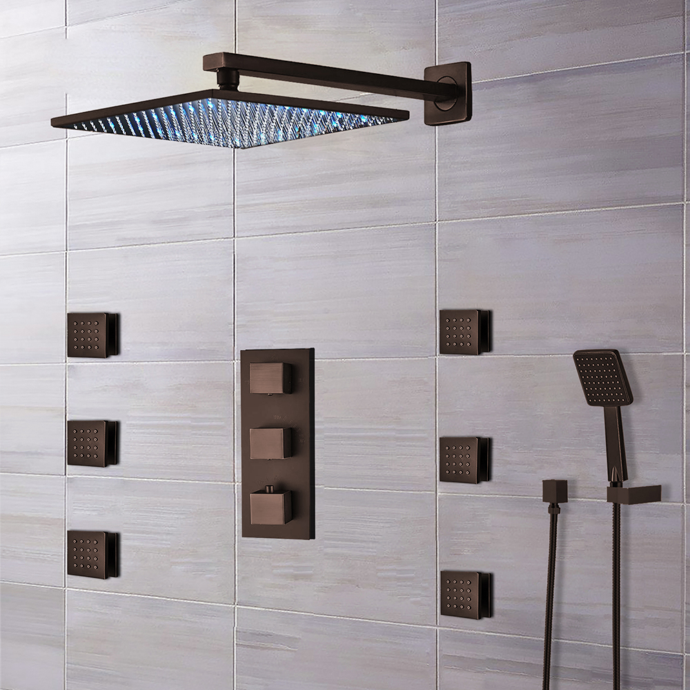 Fontana Trialo Light Oil Rubbed Bronze Color Changing LED Shower Head with Adjustable Body Jets
