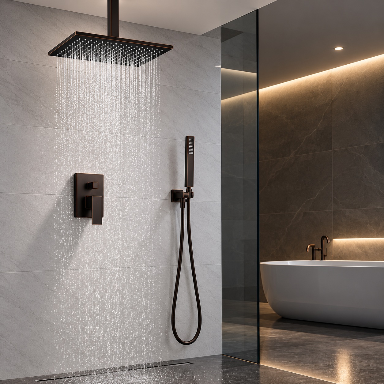 Fontana Chicago Oil Rubbed Bronze Ceiling Mount Rainfall Shower with Handheld Spray