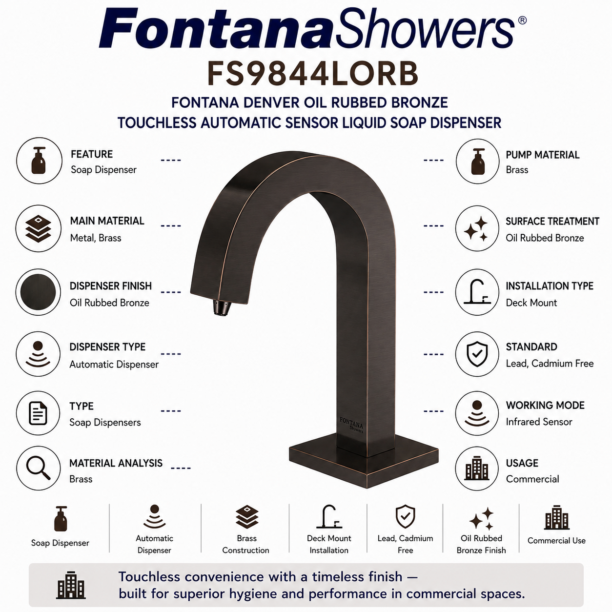Fontana Bronze Noir Soap Dispenser Feature Diagram