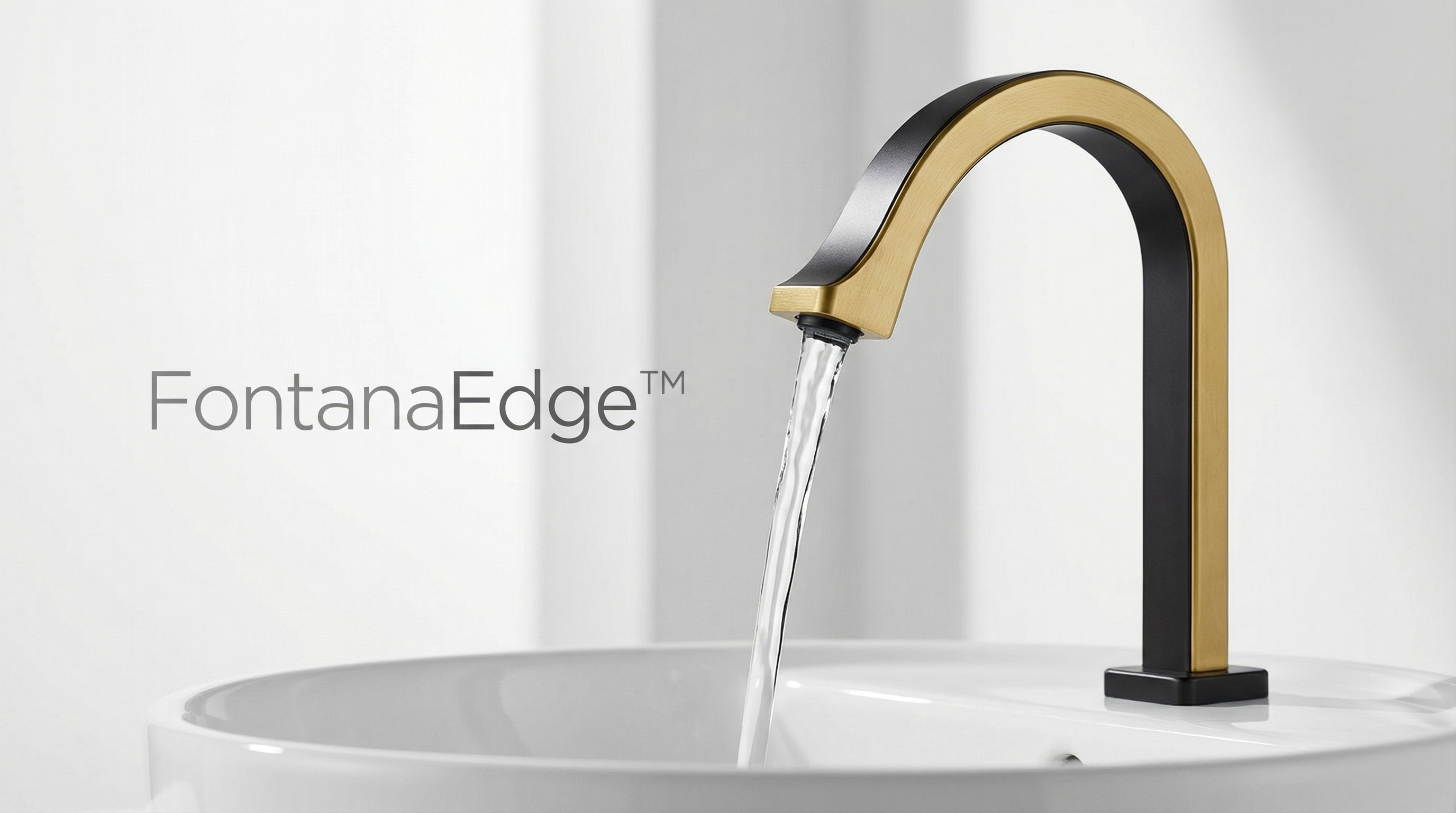 Lifestyle image of FontanaEdge dual-tone touchless faucet in upscale modern washroom