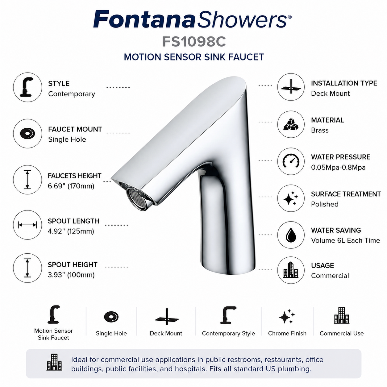 Fontana Loiret Chrome Touchless Faucet Diagram