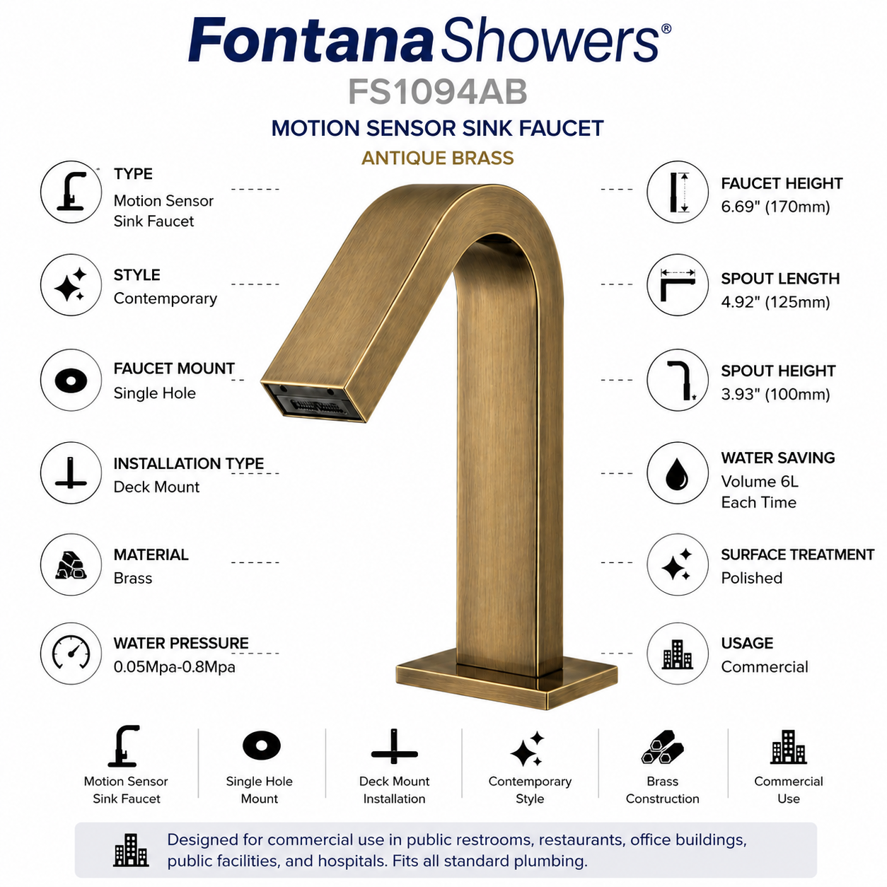 Fontana d’Azur SmartFlow Antique Brass Faucet Feature Diagram