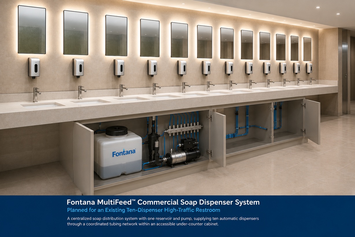 Fontana MultiFeed commercial soap dispenser system for high-traffic restrooms