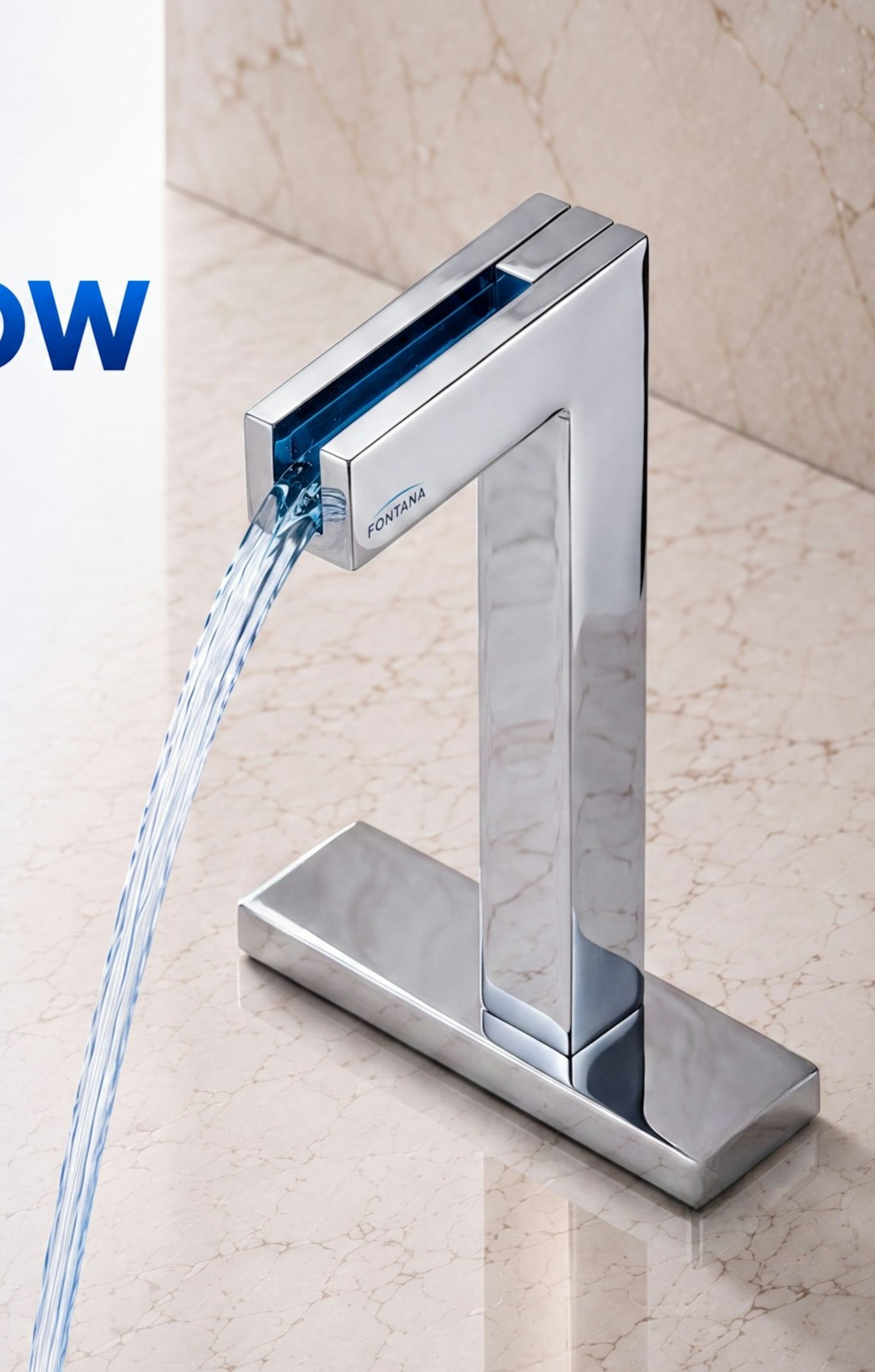Fontana automatic faucets arranged across a multi-station commercial restroom lavatory