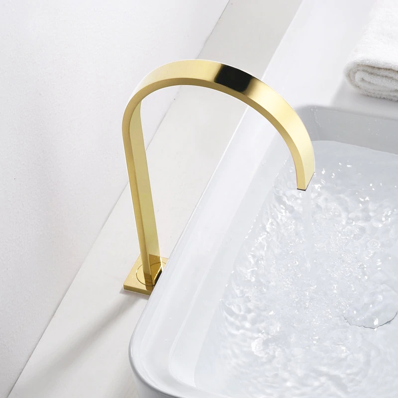 Fontana Atlanta Brushed Gold Long Pipe 360 Rotating Widespread Bathroom Sink Faucet