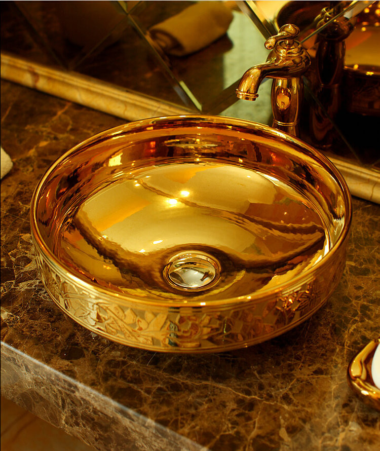 Gela Mosaic Gold High Quality Ceramic Countertop Bathroom Sink