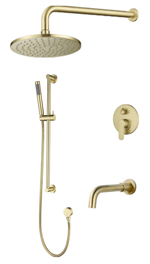 Fontana Deauville Brushed Gold Solid Brass Round Showerhead and sliding bar Shower