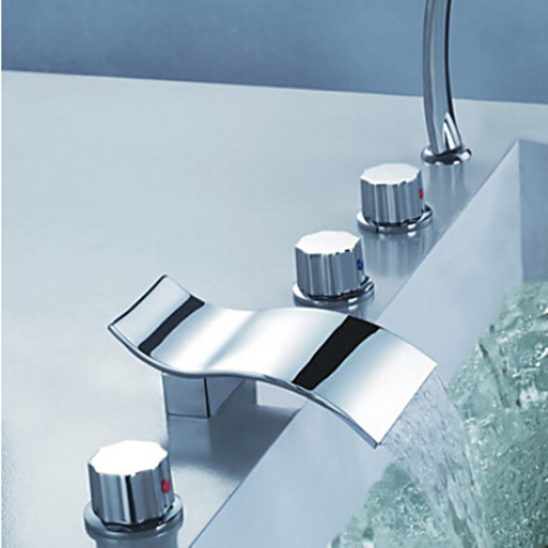 Grecia Three Handles Chrome Finish Waterfall Bathtub Faucet Mixer Tap With Hand Shower
