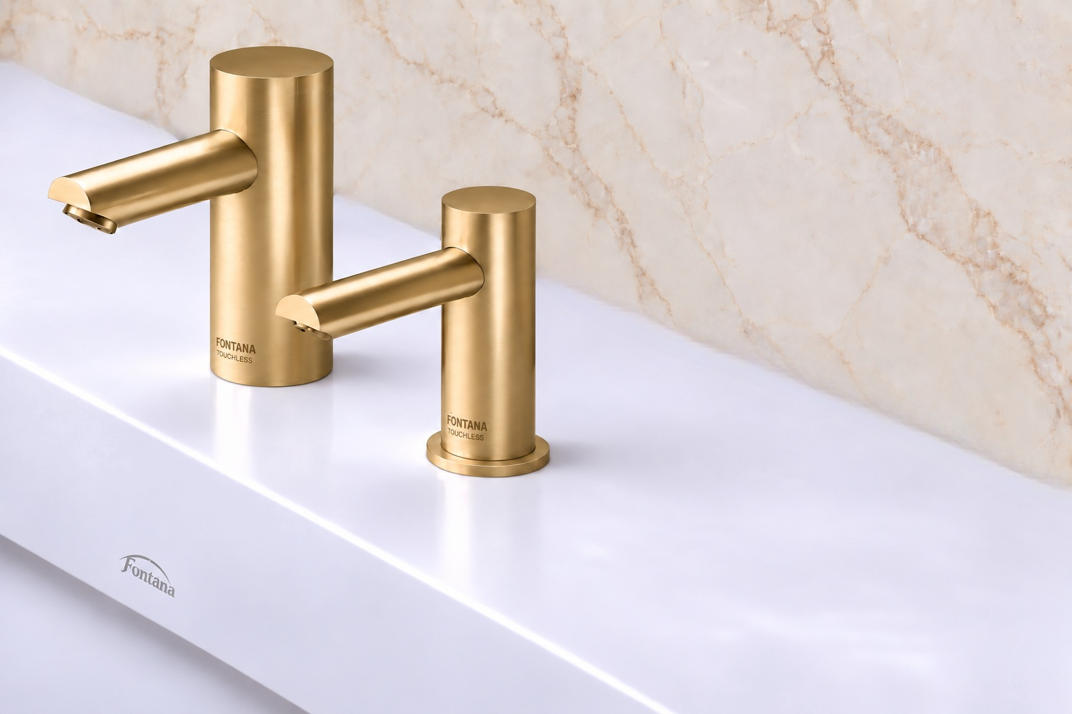 Coordinated touchless faucet and soap dispenser set for high-traffic commercial restrooms