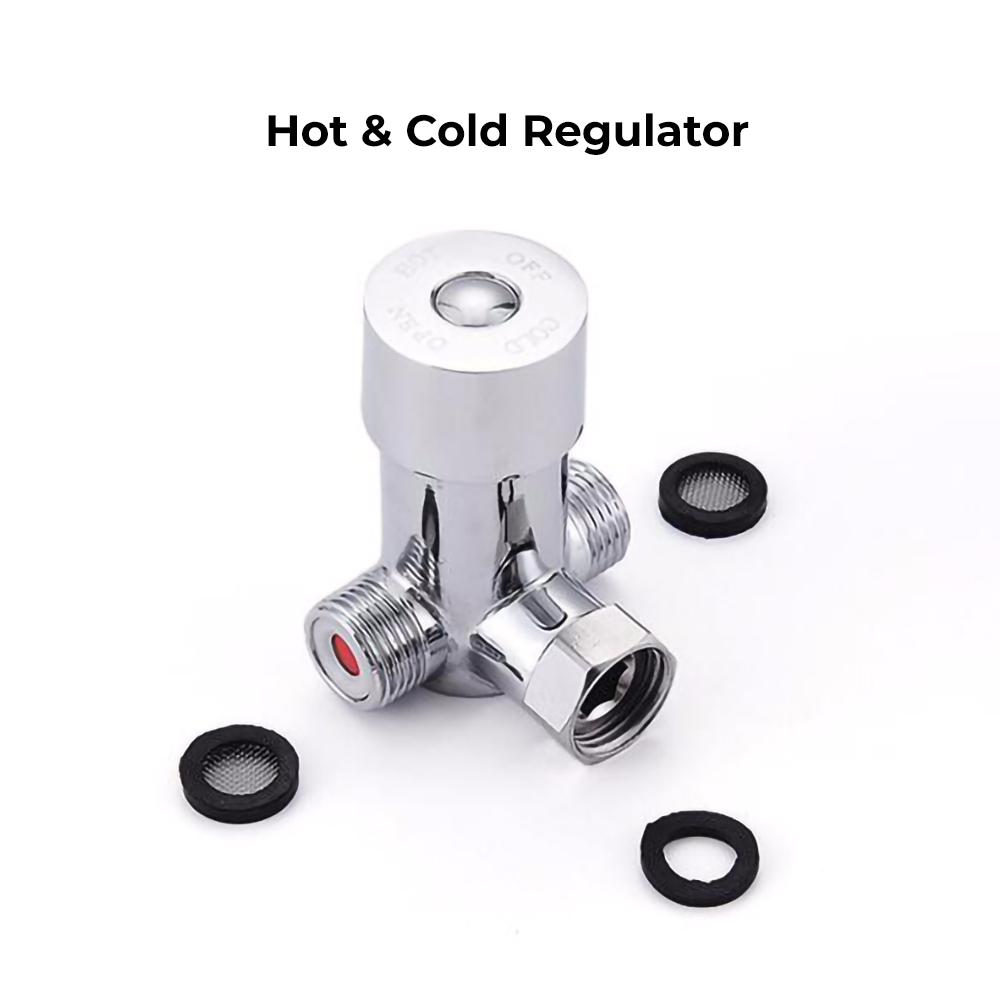 Hot and cold water regulator used with a commercial automatic sensor faucet