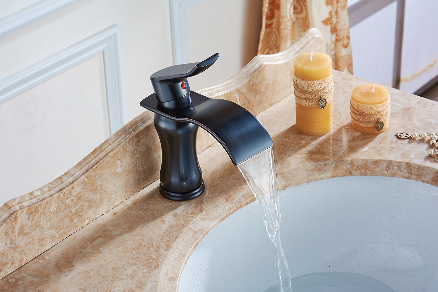 Fontana Huancayo Oil Rubbed Bronze Single Handle Water Fall Bathroom Sink Faucet
