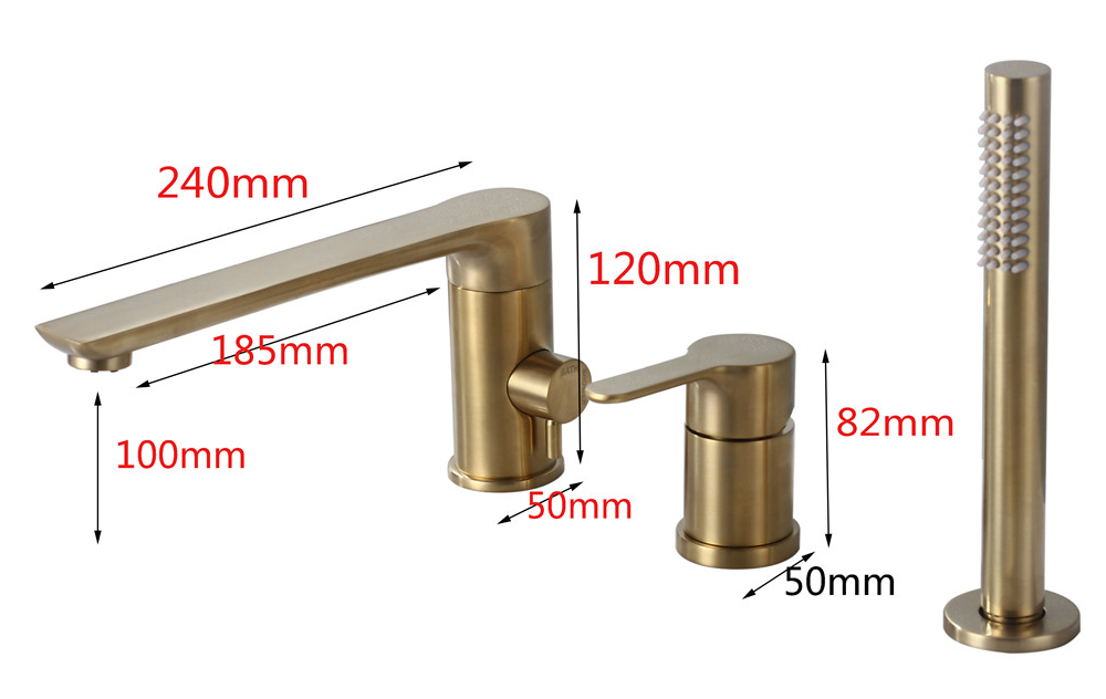 Fontana Napoli Brushed Gold Deck Mount Bathtub Faucet Mixer with Hand Shower Set