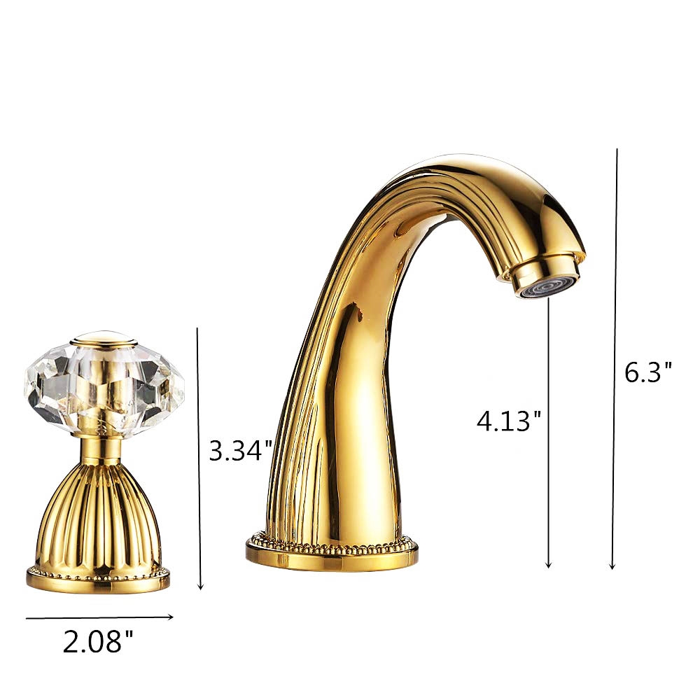 Larissa Bathroom Widespread Lavatory Gold Sink Faucet With Crystal Handles