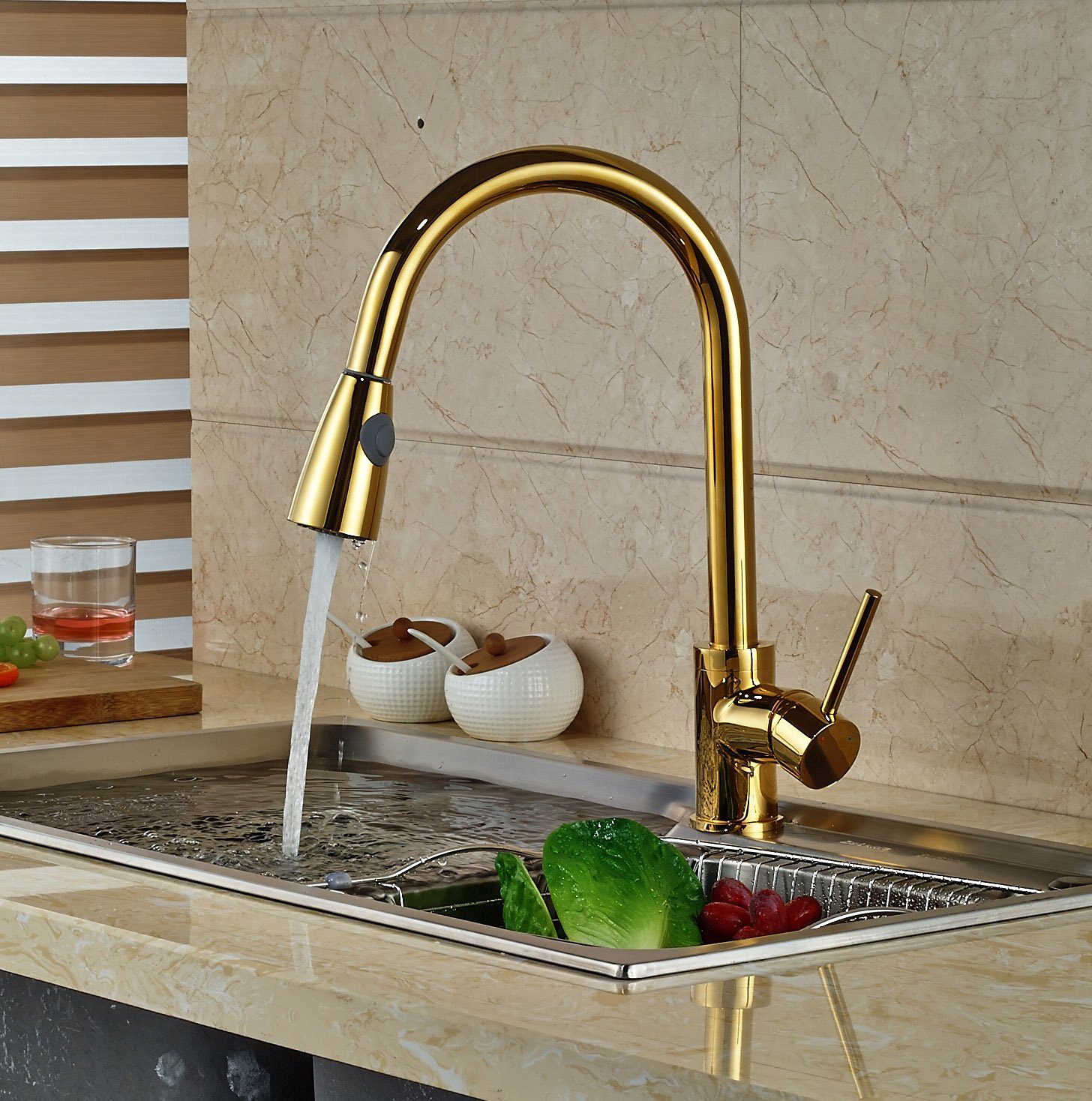 Deck Mounted Gold Finish Kitchen Sink Faucet