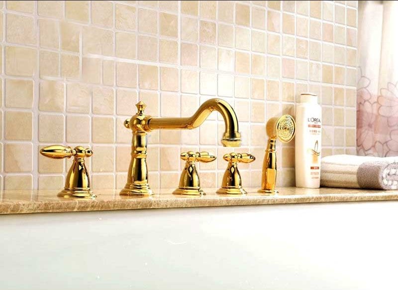 Mirandola Brass Deck Mounted Gold Triple Handle Bathroom Faucet