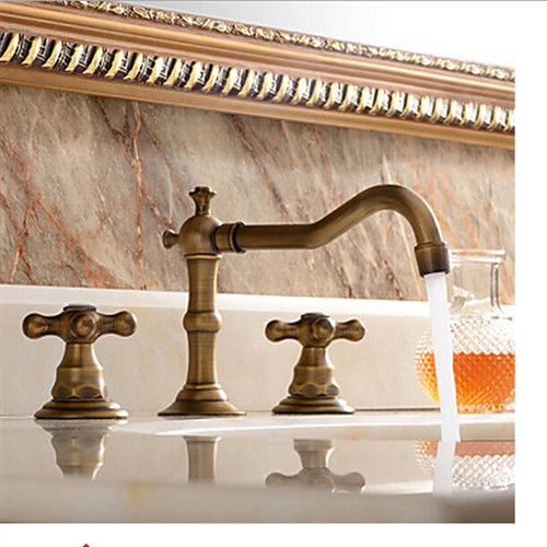 Modena Widespread 8" Antique Brass Bathroom Sink Faucet Dual Handle Mixer Faucet