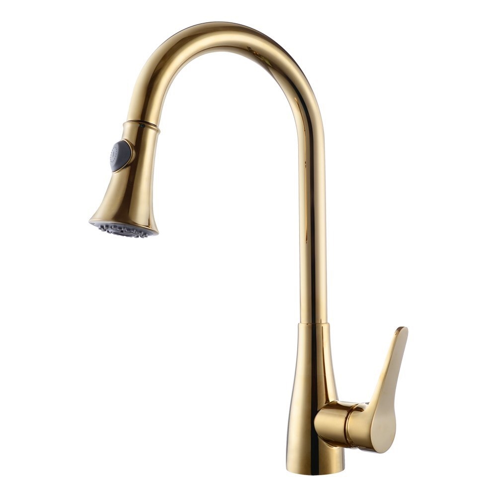 Mora Deck Mount Kitchen Gold Finish Sink Faucet with Pull Down Sprayer