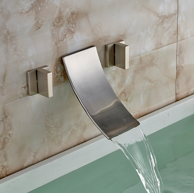 Morelia Double Handled Brushed Nickel Wall Mount Bathtub Faucet