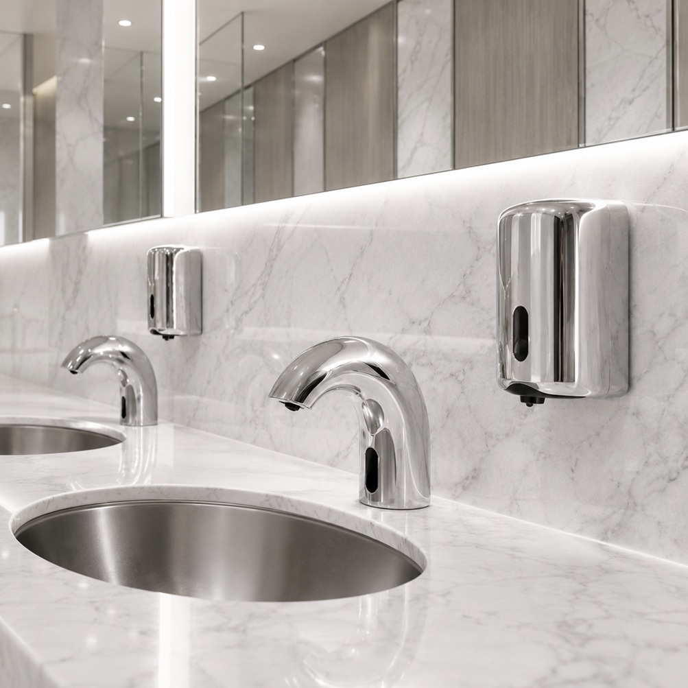 Commercial Toilets Motion Sensor Faucet with Motion Sensor Soap Dispenser