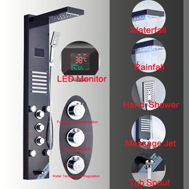 Fontana Reno LED Tower Dark Oil Rubbed Bronze Rainfall Waterfall Shower Panel