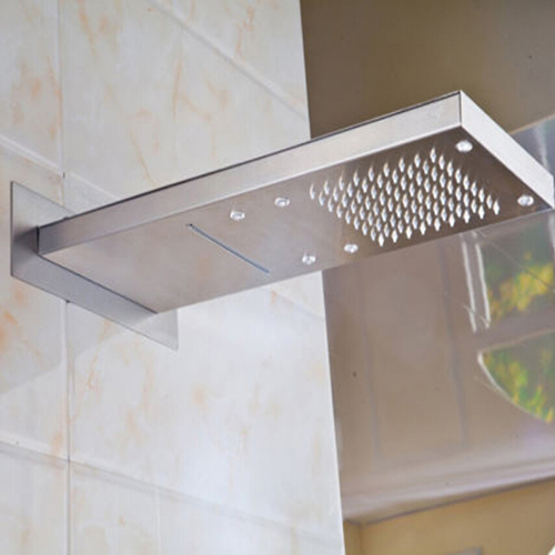 Paris Brushed Nickel Waterfall Rain Shower Head Tub Spout With Hand Shower Mixer Clear