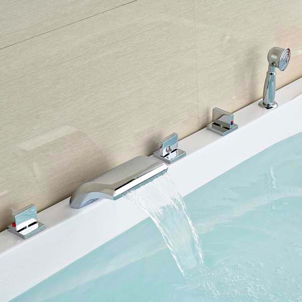 5Pcs Waterfall Bathroom Tub Faucet Hand Held Shower Sprayer 3 Diamond Handle Tap 