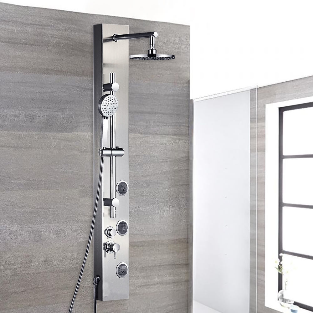 Fontana Shower Panel Stainless Steel Wall Mount,Rainfall,Multi-Functional Massages Spray Jets,With 3-Function Hand Shower,Adjustable Sliding Pole