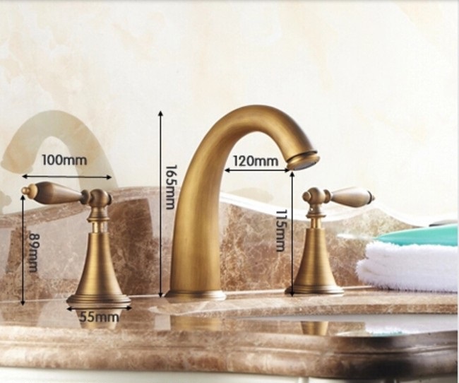 Reno Antique Brass Deck Mount Dual Handle sink Faucet