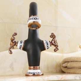 Fontana Peru Double Handle Oil Rubbed Bronze Bathroom Sink Faucet